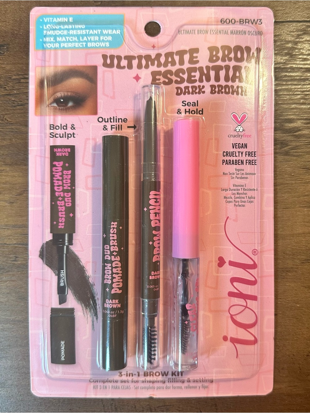 IONI Ultimate Brow Essential Kit Dark Brown Pomade, Brow Pencil, Brow Gel NEW